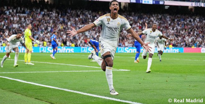 Jude Bellingham tras marcar el 2-1 ante el Getafe en el Santiago Bernabéu 02/09/2023 © Getty Images